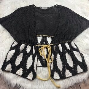 Echo crochet tie front shirt sleeved cardigan OS